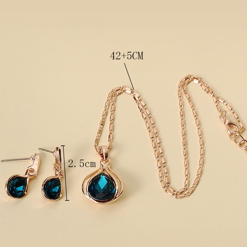 Fashion Jewelry Crystal Water Drop Necklace Stud Earrings Set