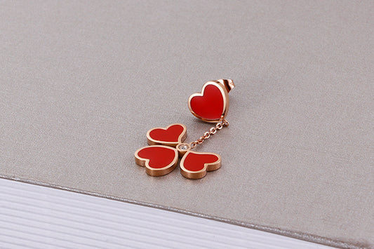 New Korean Red Heart-shaped Titanium Steel Earrings Wholesale Gooddiy