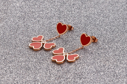 New Korean Red Heart-shaped Titanium Steel Earrings Wholesale Gooddiy