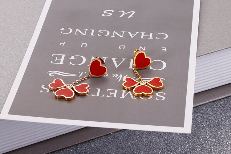 New Korean Red Heart-shaped Titanium Steel Earrings Wholesale Gooddiy