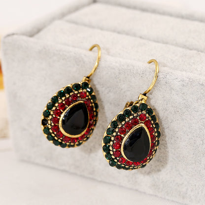 Bohemian Ethnic Style Water Drop Rhinestone Pendant Earrings