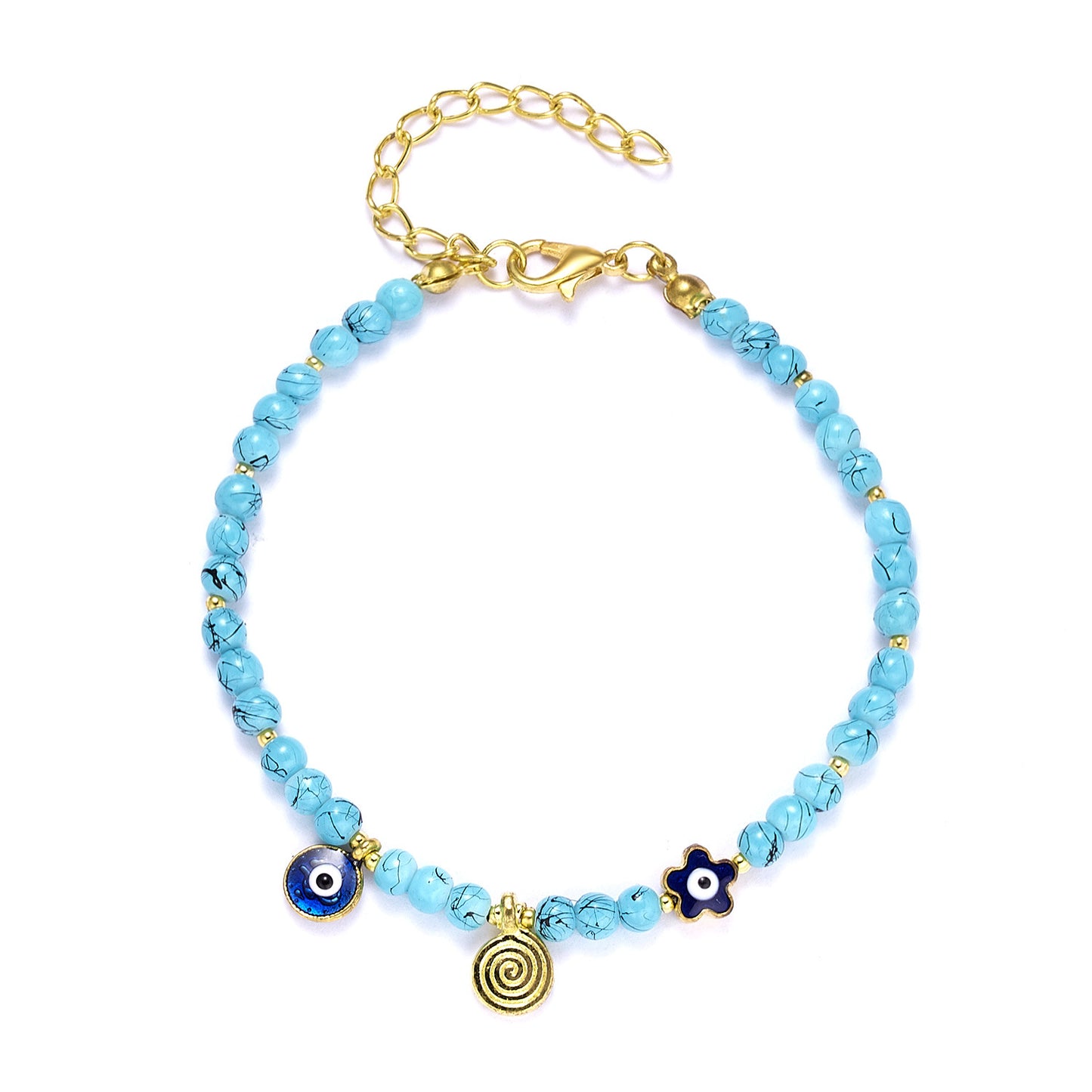 Blue Eye Fashion Flower Crystal Pearl Bead Alloy Bracelet