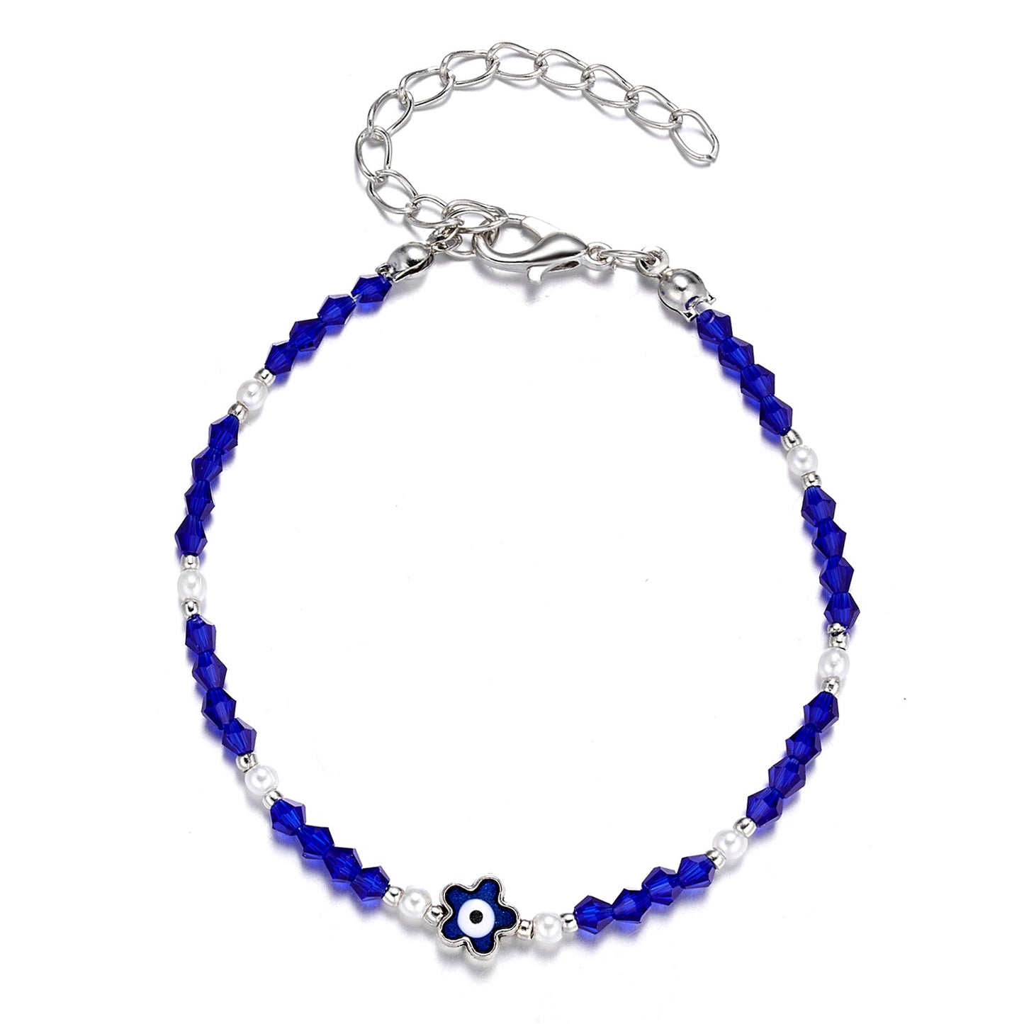 Blue Eye Fashion Flower Crystal Pearl Bead Alloy Bracelet