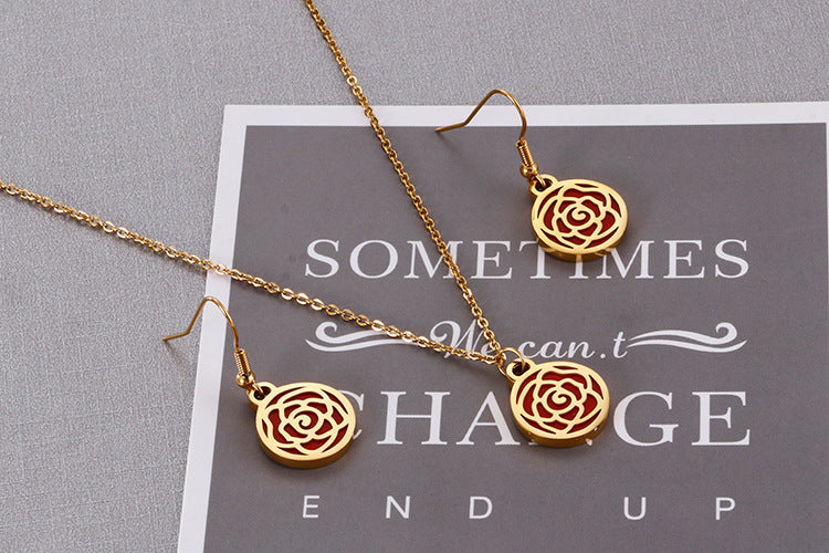 Korean Style Fashion Flower Festive Epoxy Stainless Steel Earrings Set Wholesale