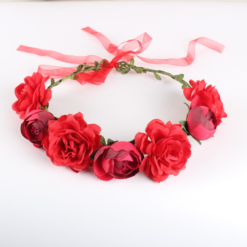 Europe And The United States Cross-Border New Headwear Bohemian Beach Rose Flower Headband Bride Bridesmaid Garland Hairband Wholesale