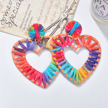 New Heart-shaped Geometric Square Round Raffia Earrings