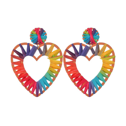 New Heart-shaped Geometric Square Round Raffia Earrings