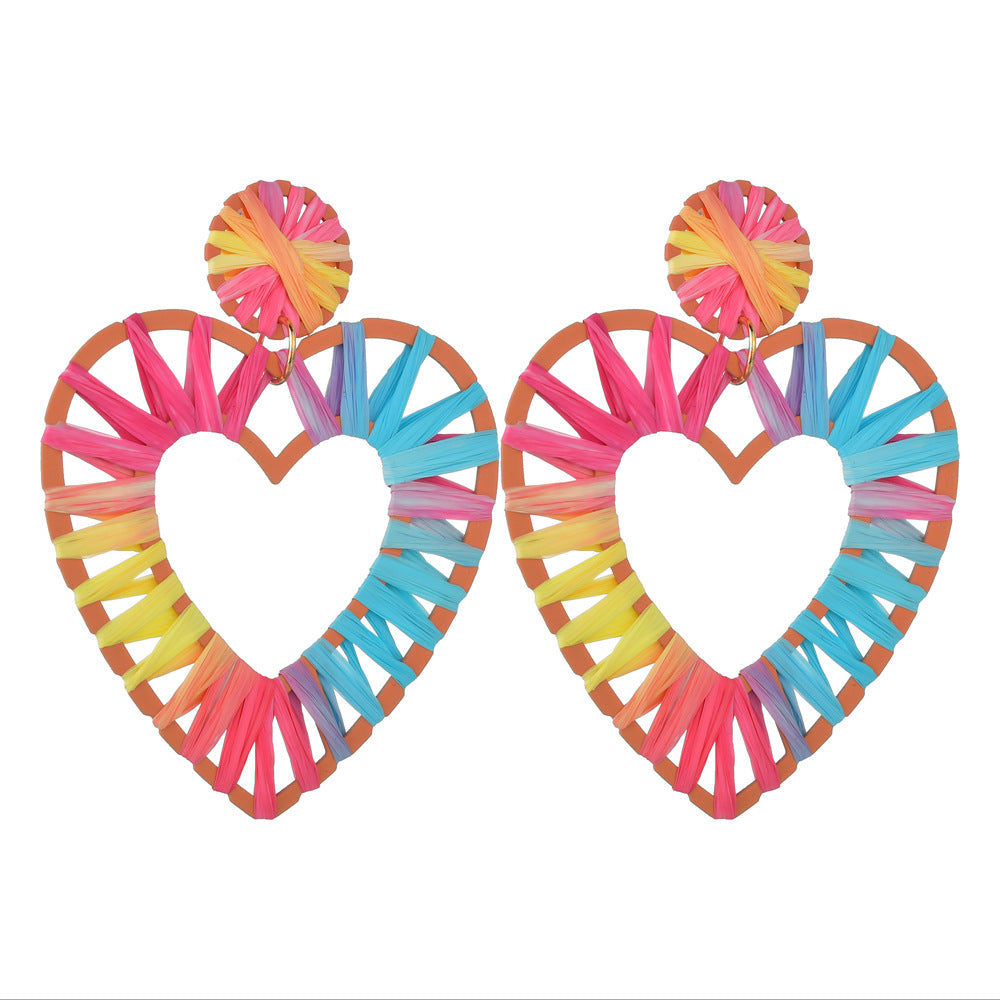 New Heart-shaped Geometric Square Round Raffia Earrings