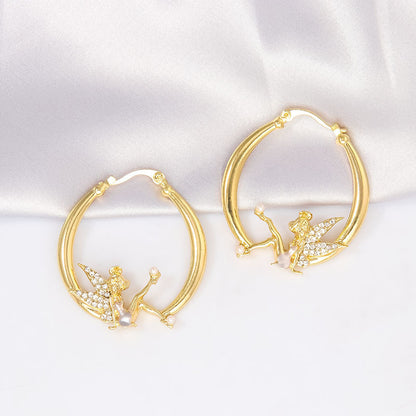 New Cross-border Jewelry Flower Fairy Gold Diamond Earrings Female European And American Fashion Elf Lady Earrings
