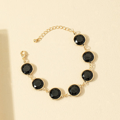 Simple Geometric Round Handmade Black Gem Bracelet