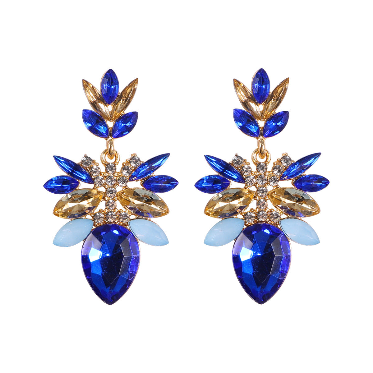 Fashion Alloy Diamond Female Drop-shaped Flower Gemstone Earrings