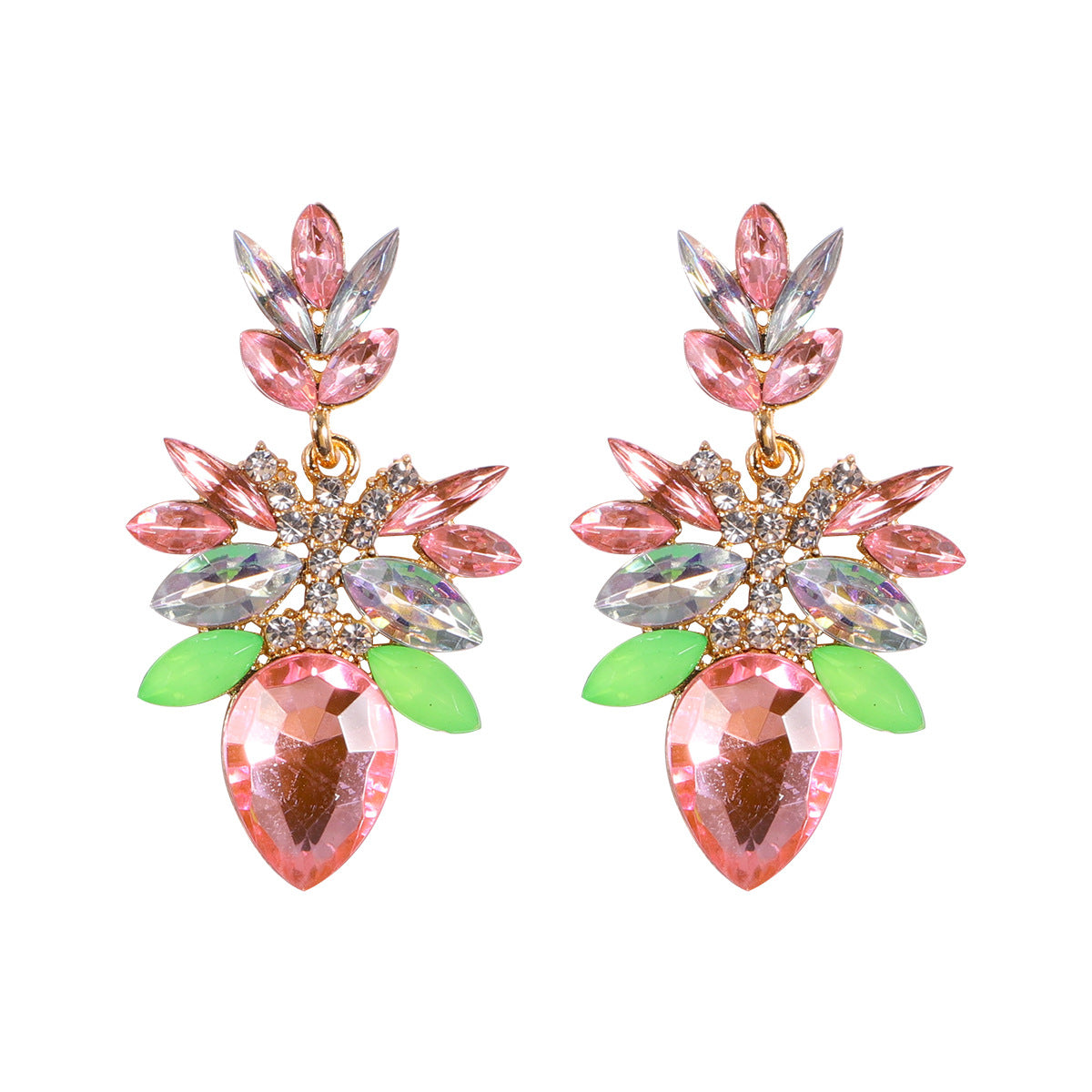 Fashion Alloy Diamond Female Drop-shaped Flower Gemstone Earrings