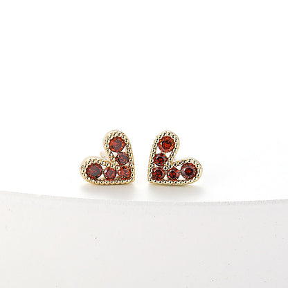 Fashion New Simple Female Heart-shaped Small Copper Earrings