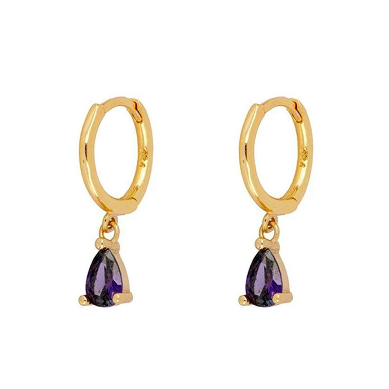 New Water Drop Zircon Earrings Fashion Copper Plated 14k Gold Piercing Jewelry