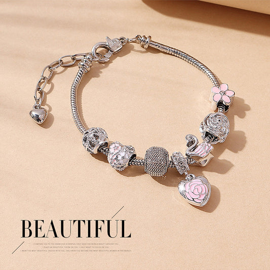 European And American Ins Fashion Popular Oil Peach Heart Flower Bracelet