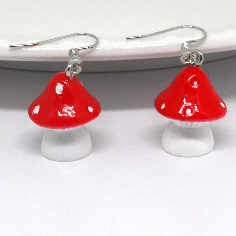 Fashion Simple Polka Dot Mushroom Cartoon Three-dimensional Resin Earrings