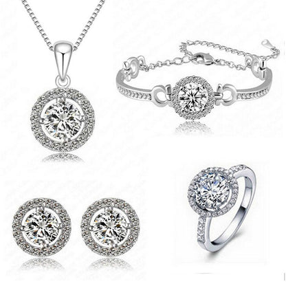 Fashion Round Rhinestone Pendant Bracelet Alloy Earrings Necklace Suit