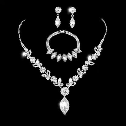 Fashion Bridal Set Crystal Flower Jewelry Set Banquet Wedding Necklace Accessories