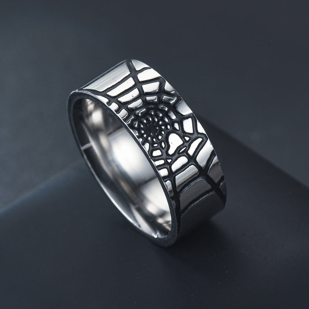 Simple Fashion Geometric Spider Web Oiling Stainless Steel Ring