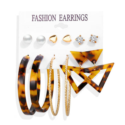 Vintage Acetate Sheet Metal Shell Earrings Set 9 Pairs Nhpj155979