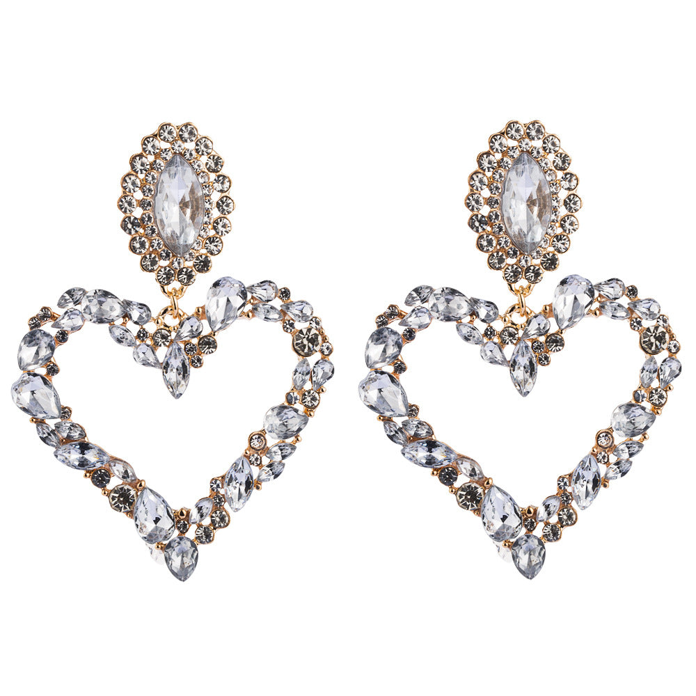 1 Pair Sweet Simple Style Heart Shape Hollow Out Inlay Alloy Rhinestones Drop Earrings