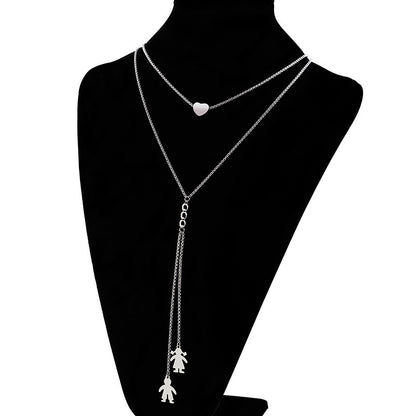 New Long Double Necklace Character Minimalist Style Stainless Steel Pendant Necklace Wholesale