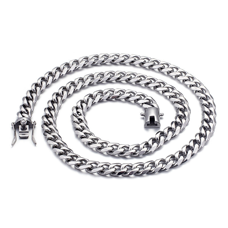 European And American Men's Stainless Steel Thick 13mm Bracelet Necklace Set