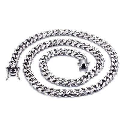 European And American Men's Stainless Steel Thick 13mm Bracelet Necklace Set