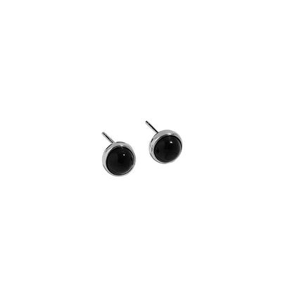 Fashion Geometric Round Micro-inlaid Black Agate S925 Sterling Silver Earrings