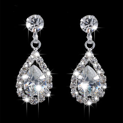 Evening Party Dress Accessories Bridal Jewelry Crystal Water Drop Zircon Necklace And Earring Suit