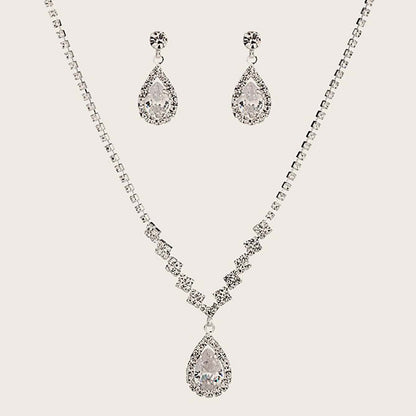 Evening Party Dress Accessories Bridal Jewelry Crystal Water Drop Zircon Necklace And Earring Suit