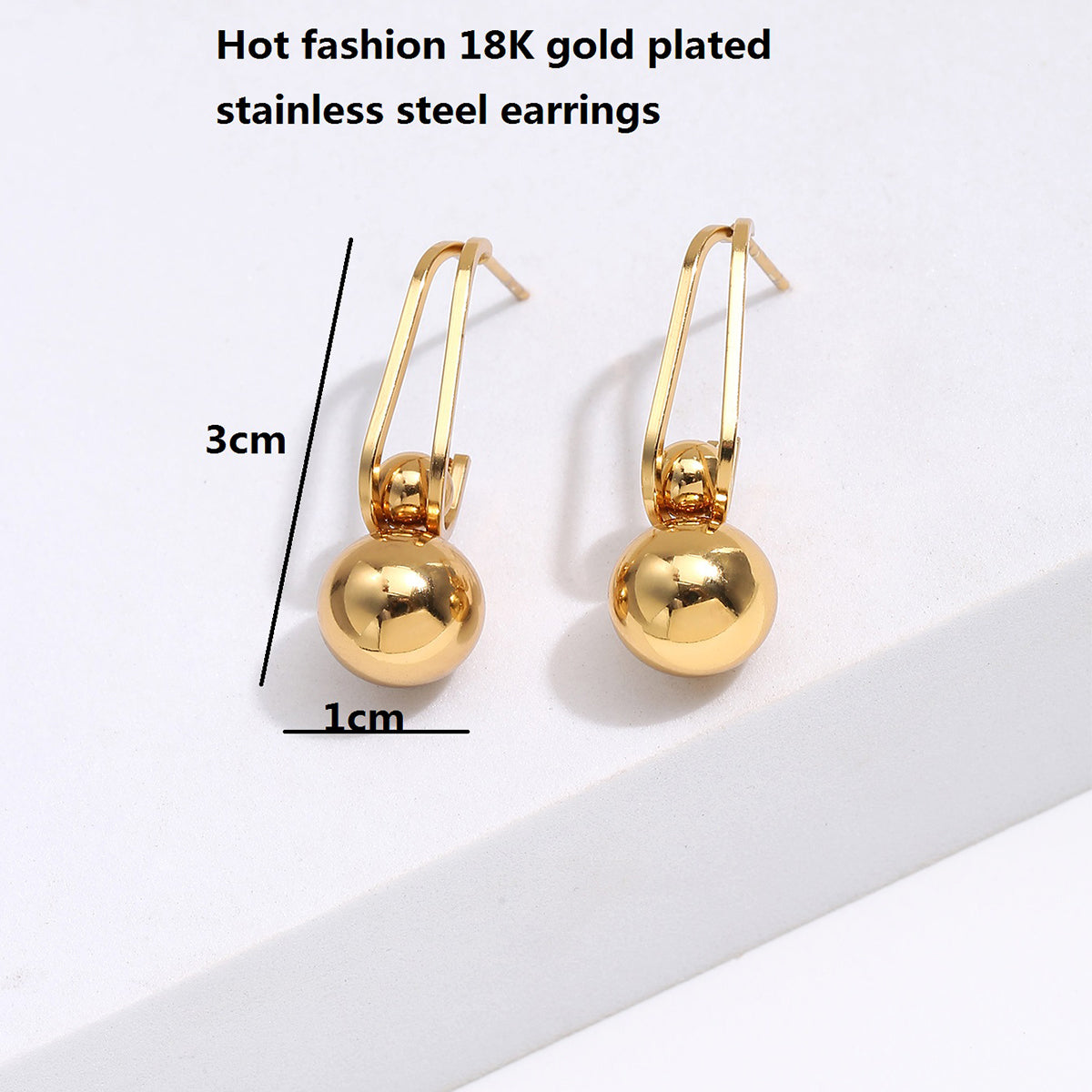 Fashion Simple Jewelry Stainless Steel Electroplated 18k Gold Ball Retro  Earrings