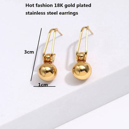 Fashion Simple Jewelry Stainless Steel Electroplated 18k Gold Ball Retro  Earrings