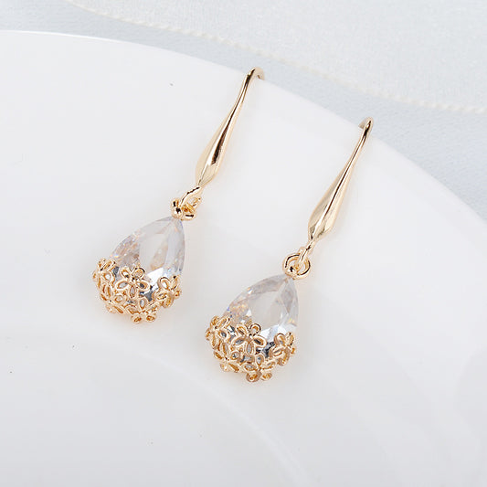 1 Set Elegant Cute Fashion Water Droplets Plating Artificial Crystal Alloy Zircon Earrings