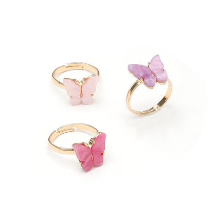 Fashion Multi-color Butterfly-shaped Adjustable Open Rings Three-piece Set Wholesale