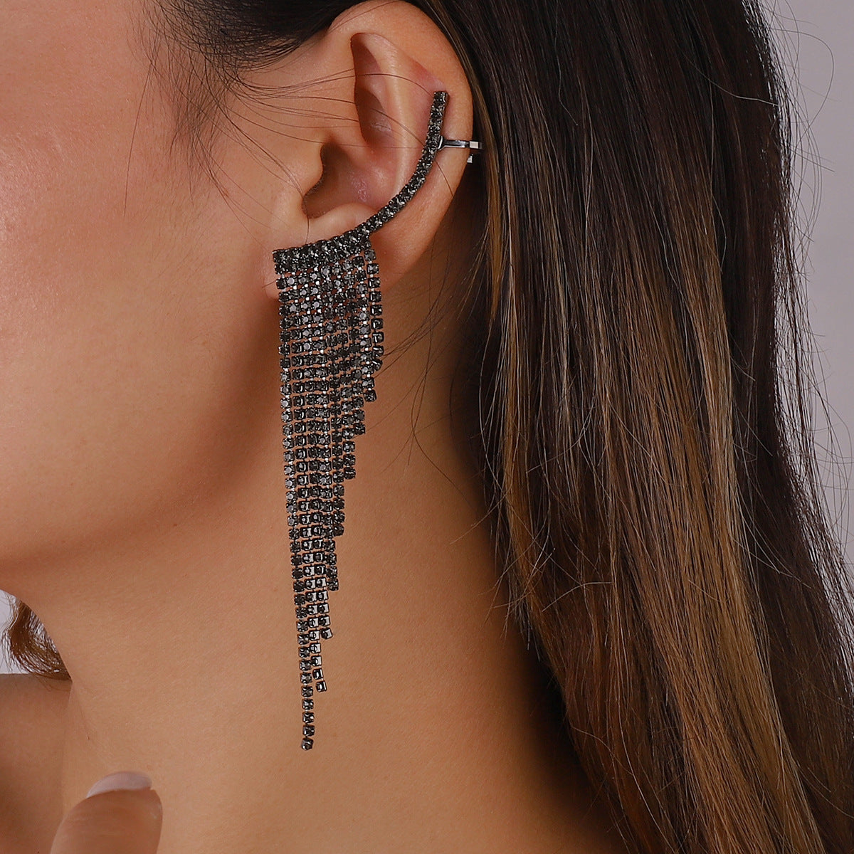 Simple Tassel Rhinestone Ear Needles Geometric New Long Earrings