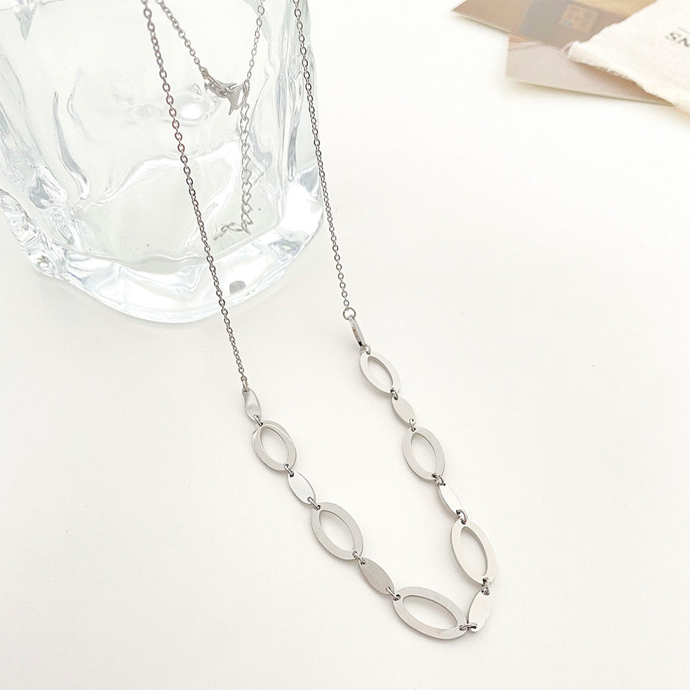 Fashion Hollow Oval Chain Stainless Steel Necklace