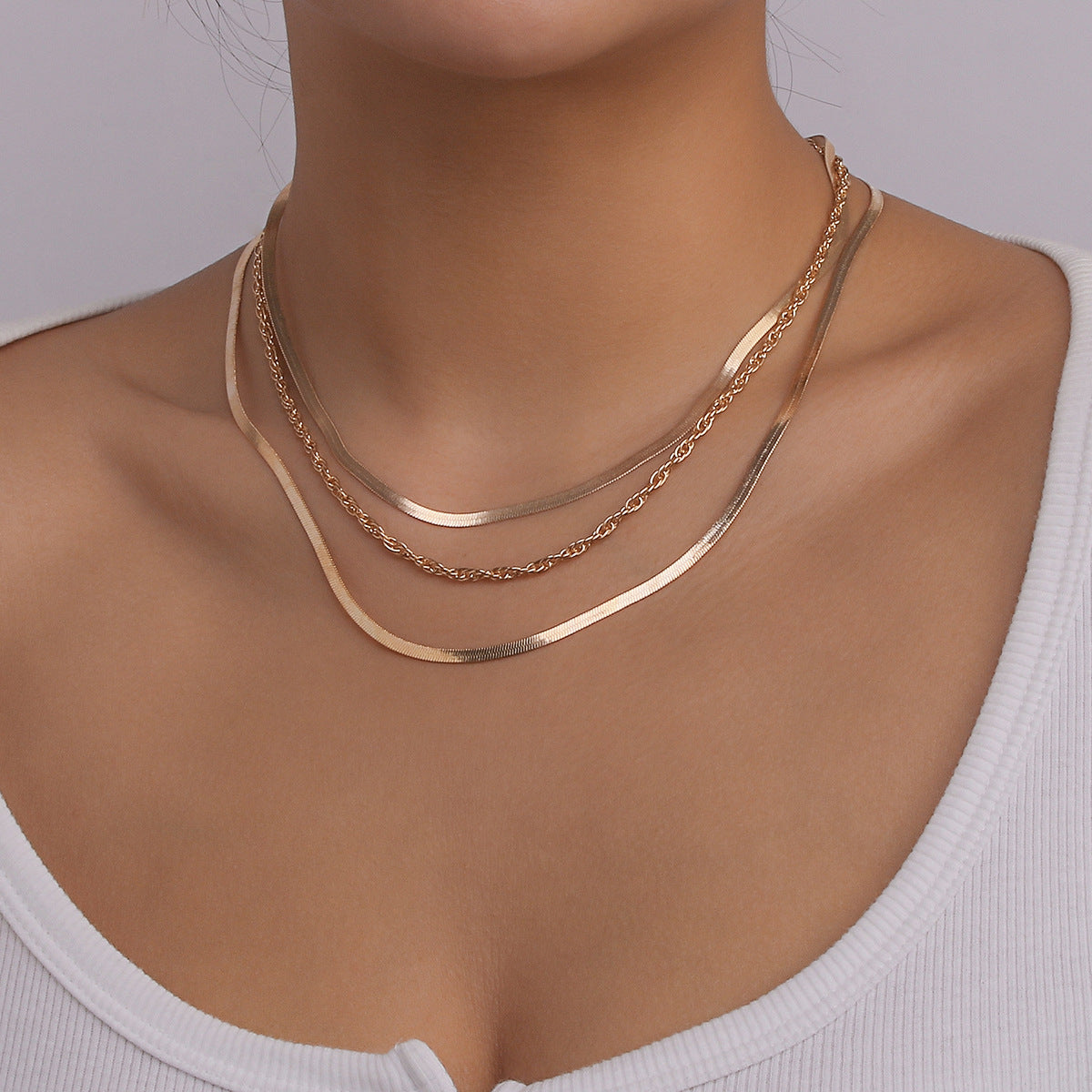 Simple Multi-layer Snake Bone Chain Geometric Necklace