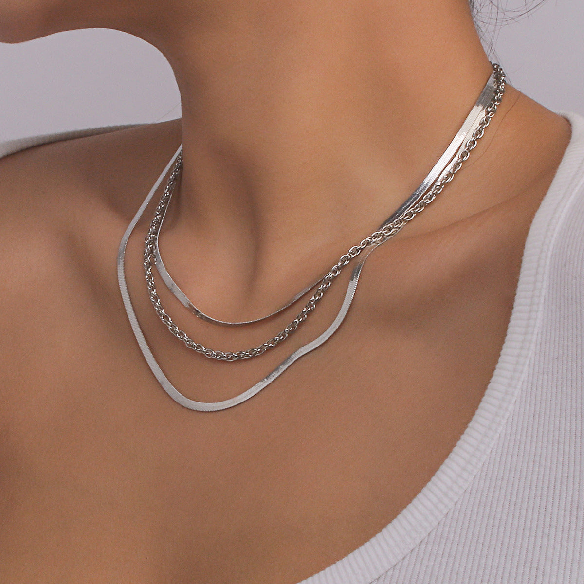 Simple Multi-layer Snake Bone Chain Geometric Necklace