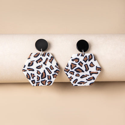 Simple Zebra Print Black White Heart Geometric Leopard Spots Acrylic Earrings