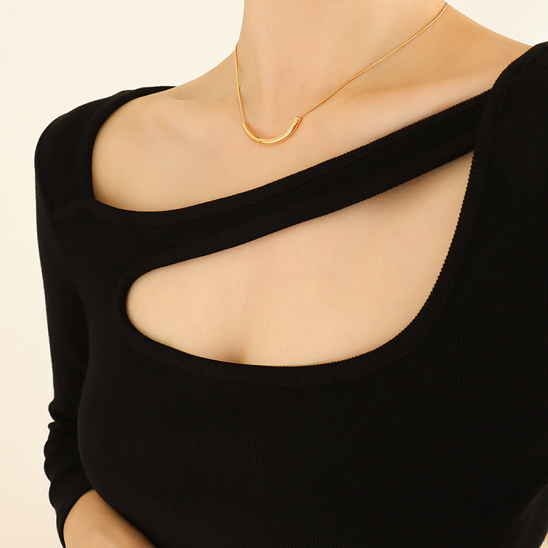 Fashion Jewelry Smile Necklace Titanium Steel Gold Plated Minimalist Clavicle Chain