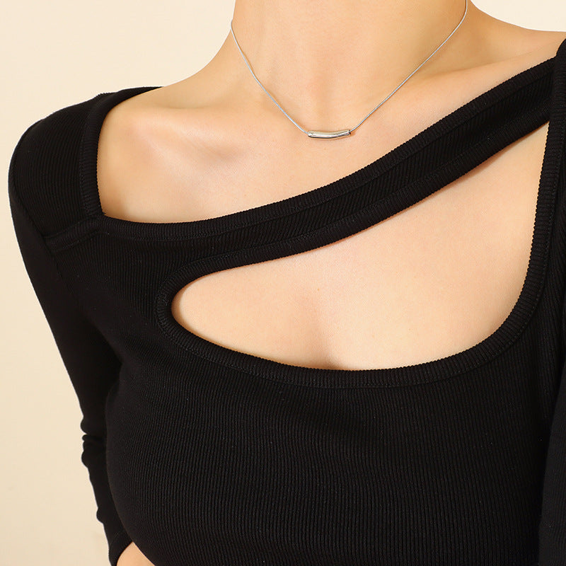 Fashion Jewelry Smile Necklace Titanium Steel Gold Plated Minimalist Clavicle Chain