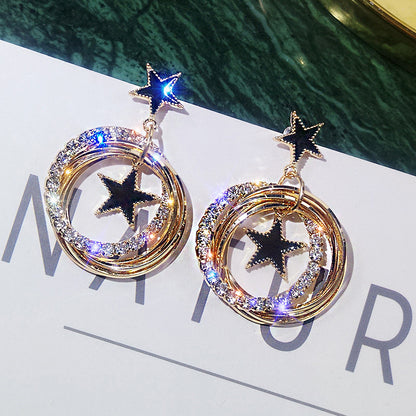 Fashion Simple Rhinestone Geometric Circle Star Ear Studs