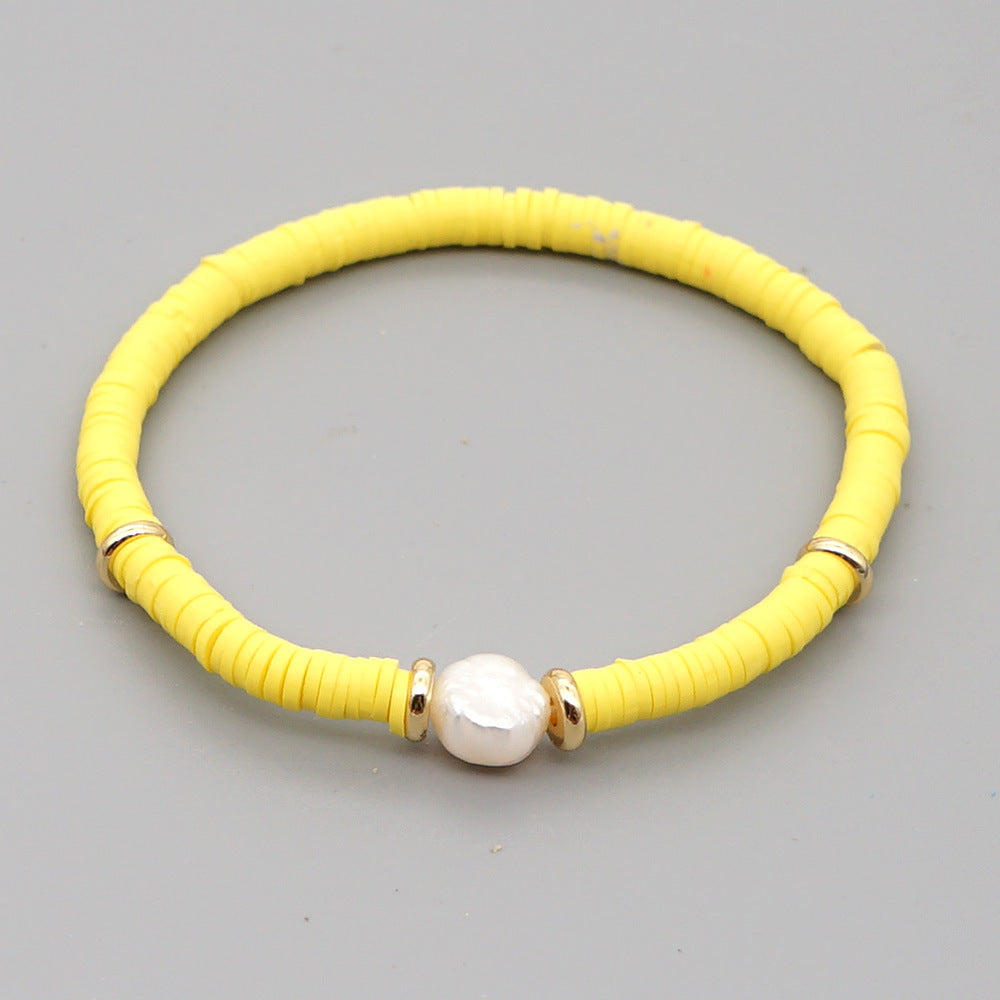 Fashion Bohemian Beach Style Natural Baroque Pearl Color Soft Ceramic Letter Bracelet For Women