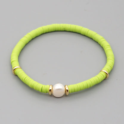 Fashion Bohemian Beach Style Natural Baroque Pearl Color Soft Ceramic Letter Bracelet For Women