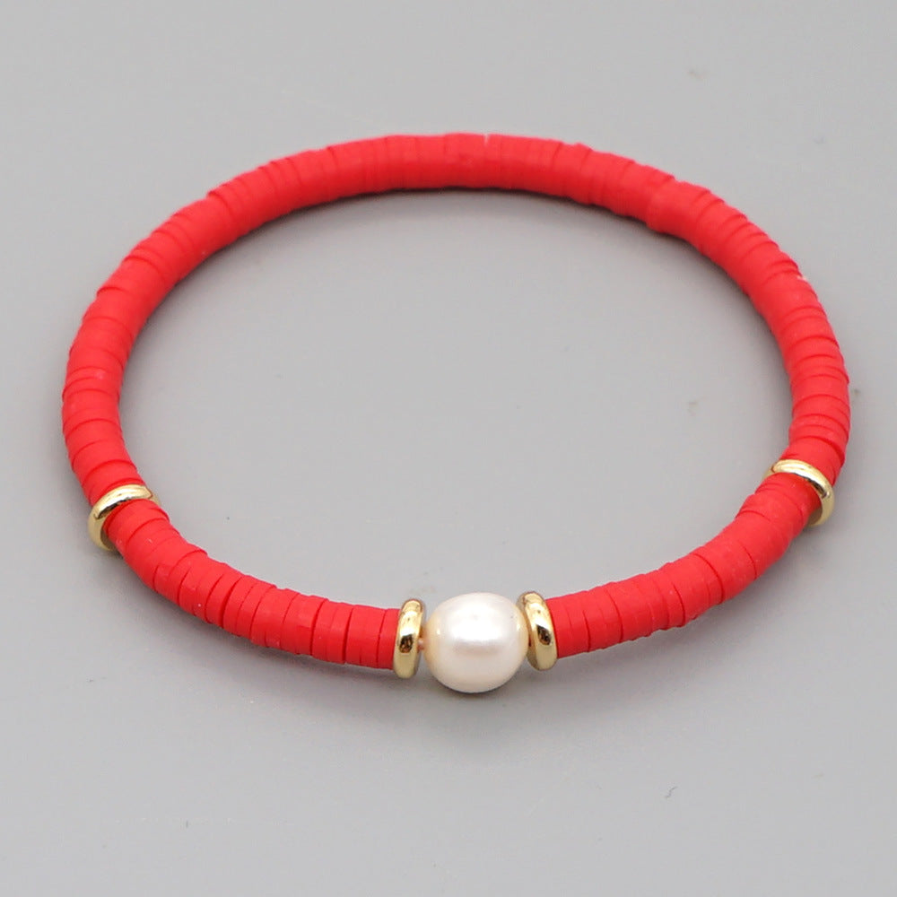 Fashion Bohemian Beach Style Natural Baroque Pearl Color Soft Ceramic Letter Bracelet For Women