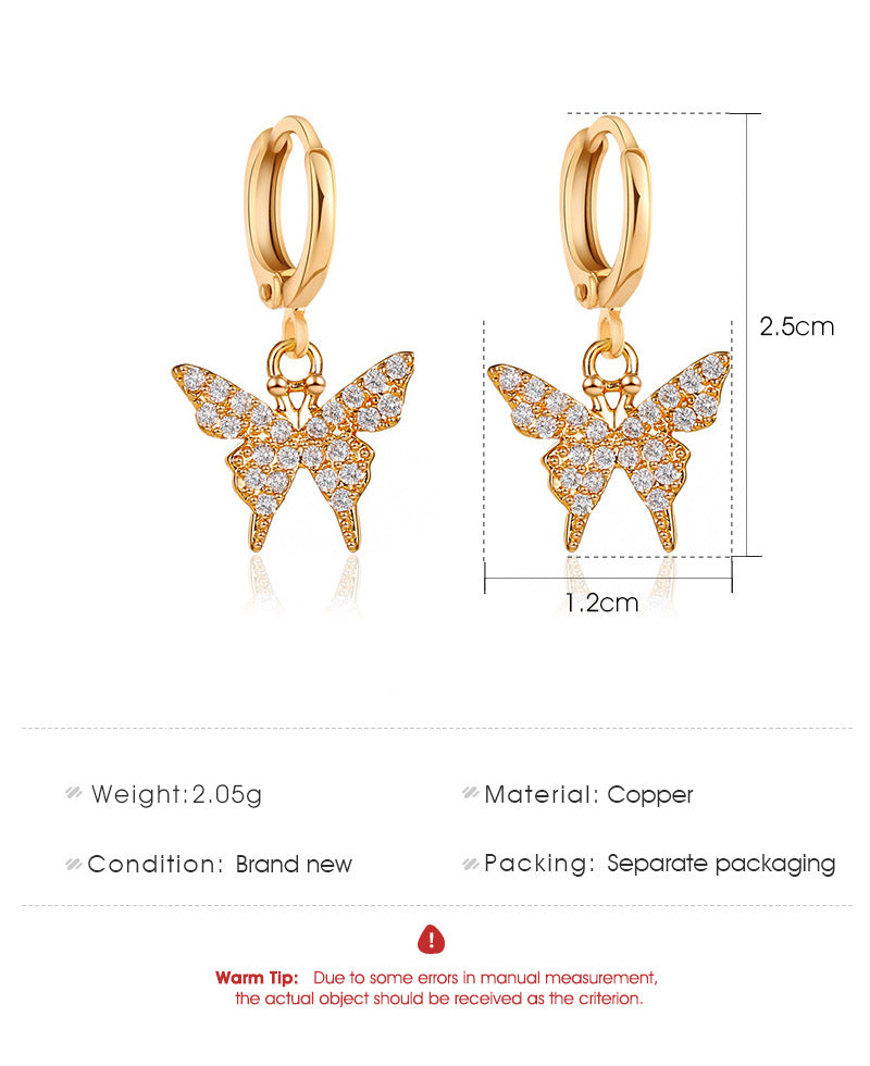 Fashion New Rhinestone Small Butterfly Ear Clip Simple Copper