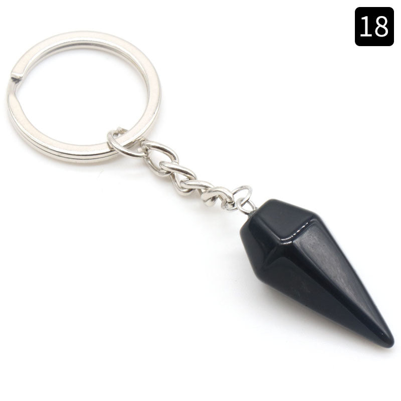 Natural Crystal Agate Stone Hexagonal Cone Key Chain Wholesale Nihaojewelry