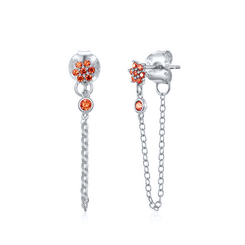 European And American Hot Selling S925 Silver Needle Chain Tassel Flower Zircon Copper Earrings