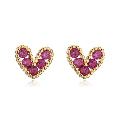 Fashion Copper 18k Gold Heart-shaped Zircon Stud Earrings